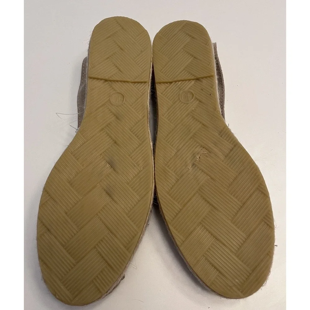 New FABIOLAS Sz 9 40 Espadrilles Suede Embroidered Flats Beige Tan Anthropologie